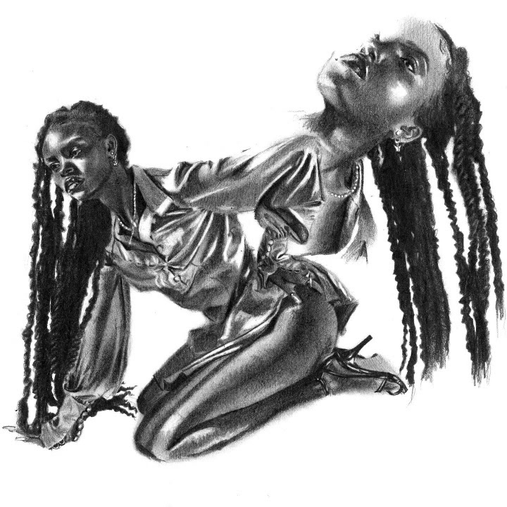 Figure with braids - graphite drawing