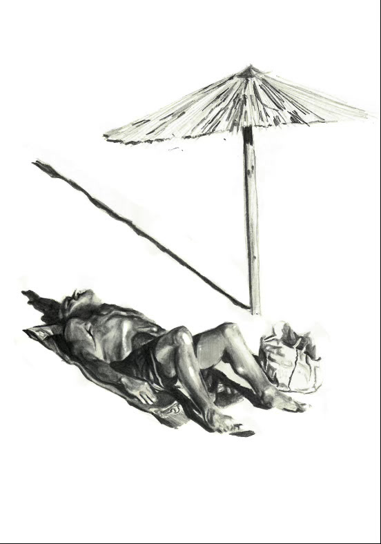 Figure under umbrella - graphite on paper